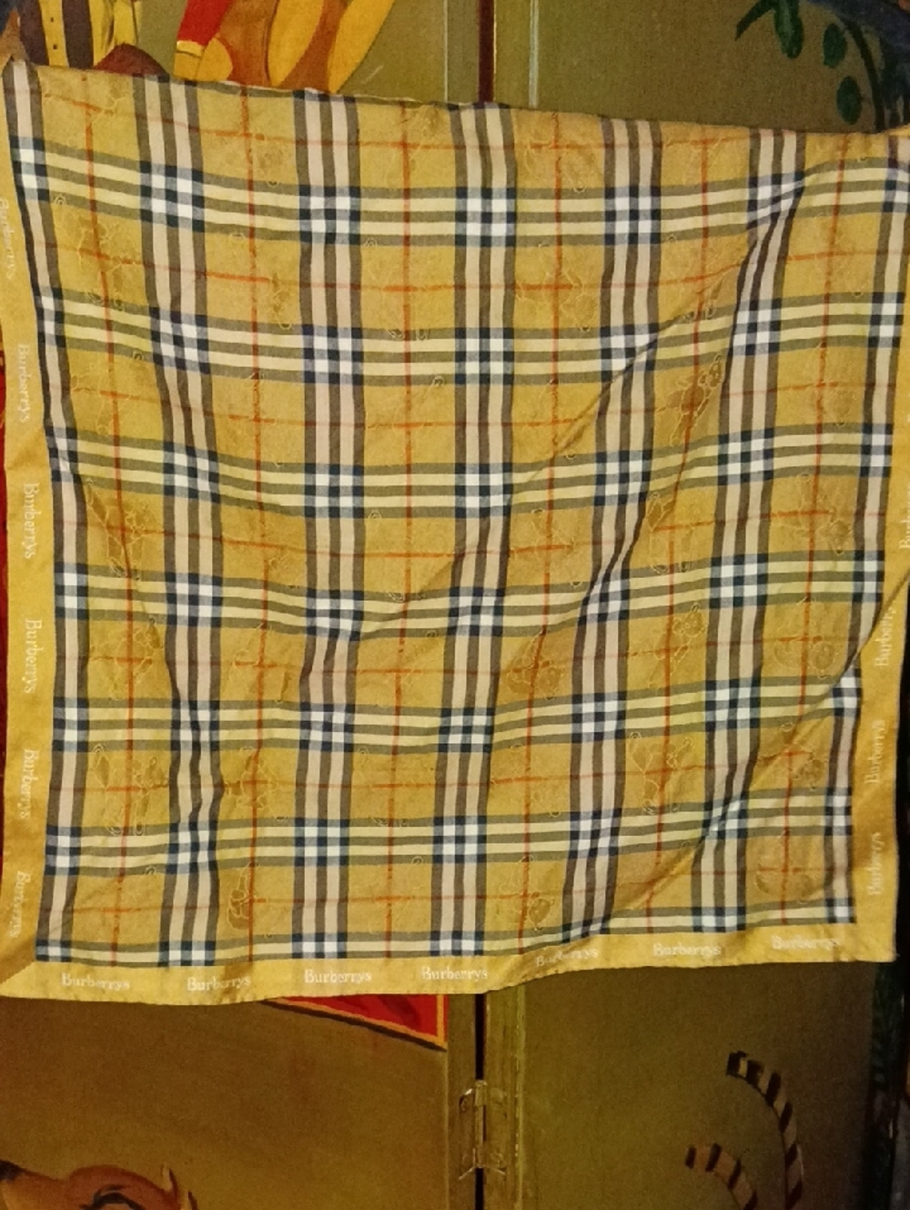 Vintage Burberrys Yellow Plaid Signature Scarf